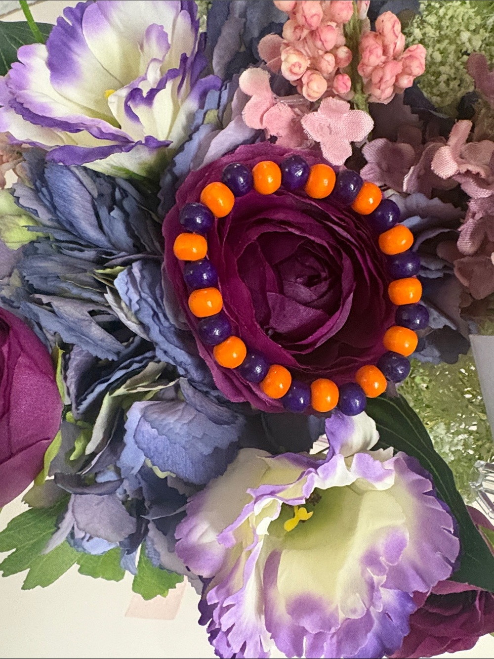 Purple and Orange Beaded Stretch Bracelet - Women Jewelry
